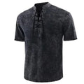 Summer T Shirt Men Stand Collar Front Lace Up Short Sleeve V Neck Slim T Shirt Streetwear for Daily Wear Casual Tops Tees S-5XL