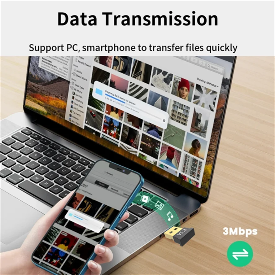 USB Bluetooth 5.1 Adapter Transmitter Receiver Bluetooth 5.3 Audio Receiver USB Dongle Wireless Adapter for Computer PC Laptop