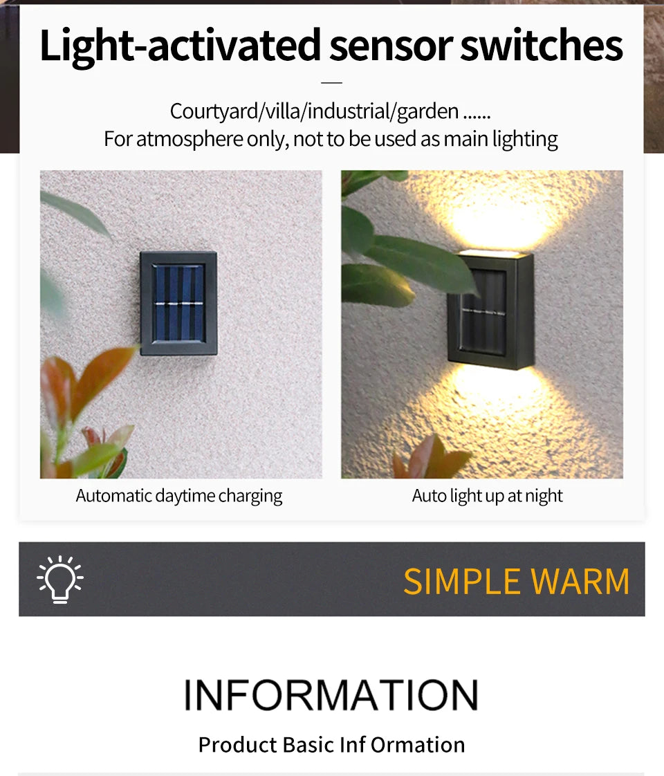 Solar Up and Down Spot Lights Outdoor Street Wall Light Waterproof Solar Lamp For Garden Street Balcony Yard Porch Decorative