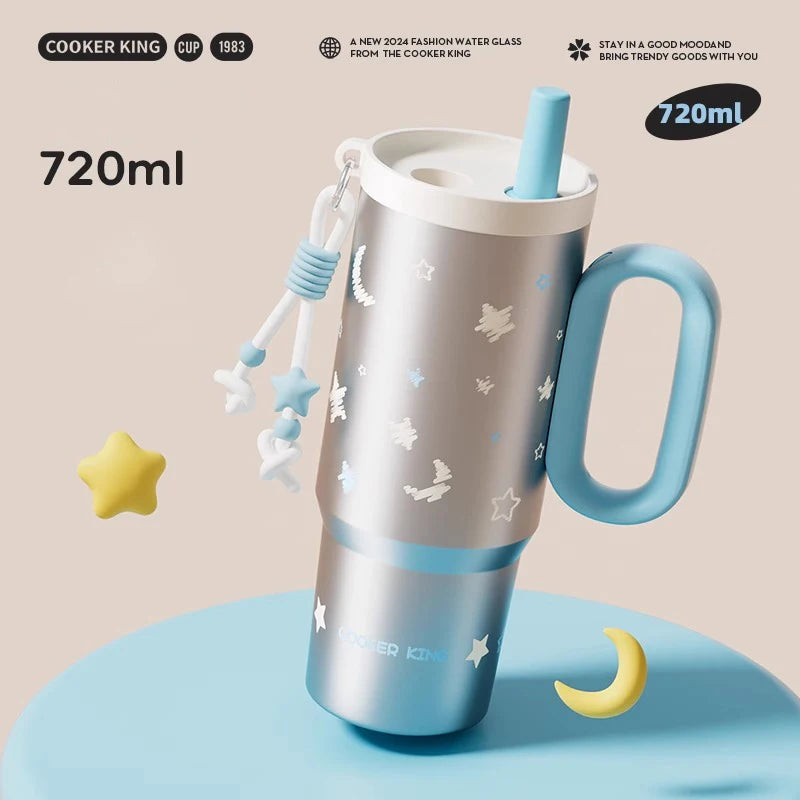 COOKER KING Spot Goods Vacuum Cup Thermal Mug Straw Insulated Ice Cup Car Thermal Mug with Handle Stylish Insulated Coffee Cup