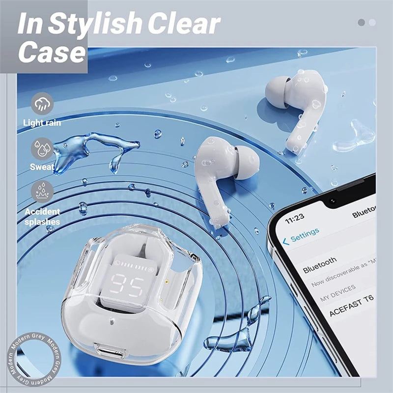 Wireless Bluetooth Headset Transparent Design with LED Digital Display Stereo Sound TWS Earphone for Sports Working-Air BT30