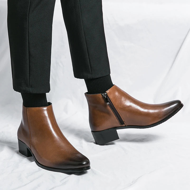 Men's Shoes Chelsea Boots Causal Business Retro Ankle Boots Man Walking Shoes Pu Leather Shoes Waterproof Classic Loafers Men