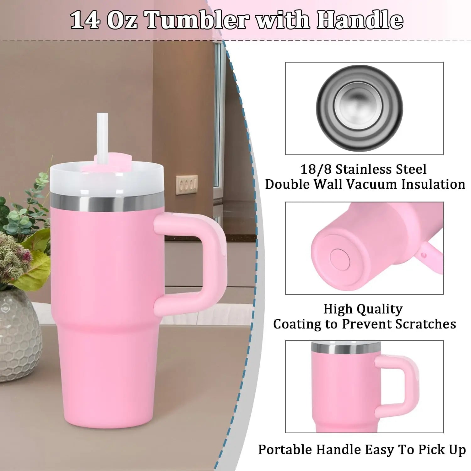 14oz Thermal Mug with Handle, 304 Stainless Steel Insulated Tumbler Vacuum Coffee Cup, Portable Water Cup Travel Thermal Cup