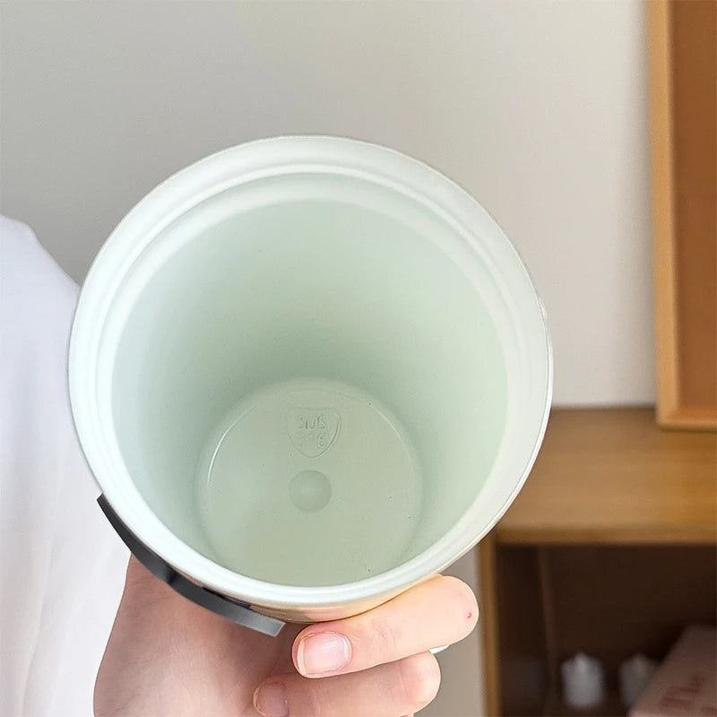 Luxury Thermal Coffee Cups Ceramic Tumbler Portable Water Bottle With Straw Stainless Steel Tea Thermos Bottle Women Men Gift