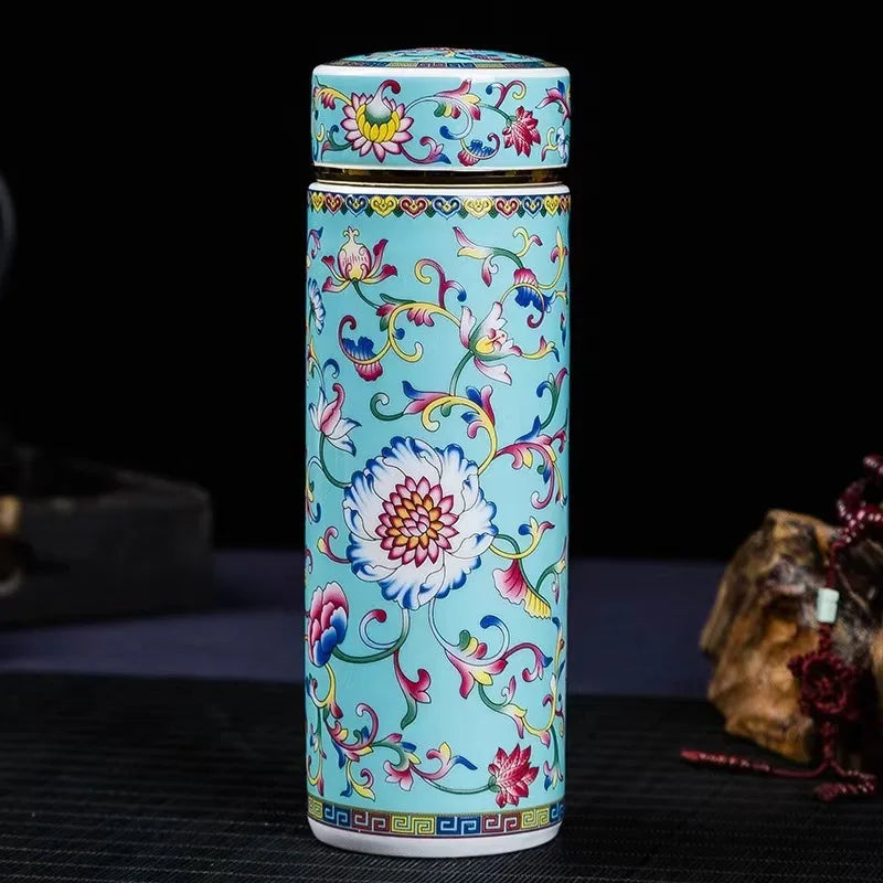 500ML Double-layer Ceramic Cups Enamel Thermos for Tea High-temperature Home Office Resistant Cups with Lids Portable Travel Mug