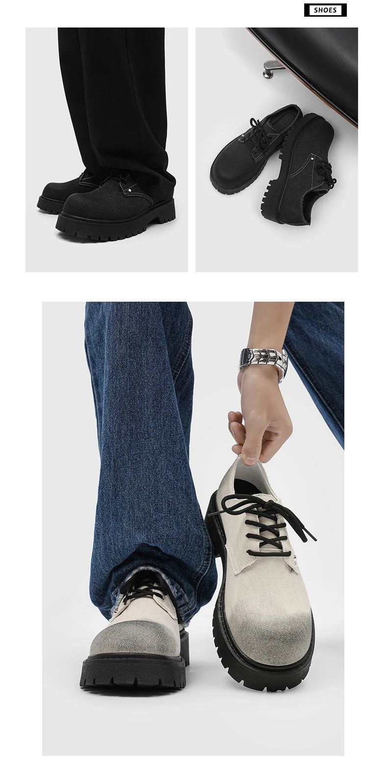 Men's shoes four seasons versatile casual non-slip wear-resistant comfort outdoor shoes youth fashion thick sole workwear shoes