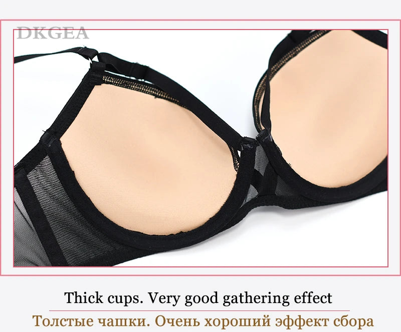 Bandage Push Up Bra Panties Sets Thick Padded Brassiere Fashion Black Deep V Sexy Underwear Set Women Plus Size D Cup Lingerie