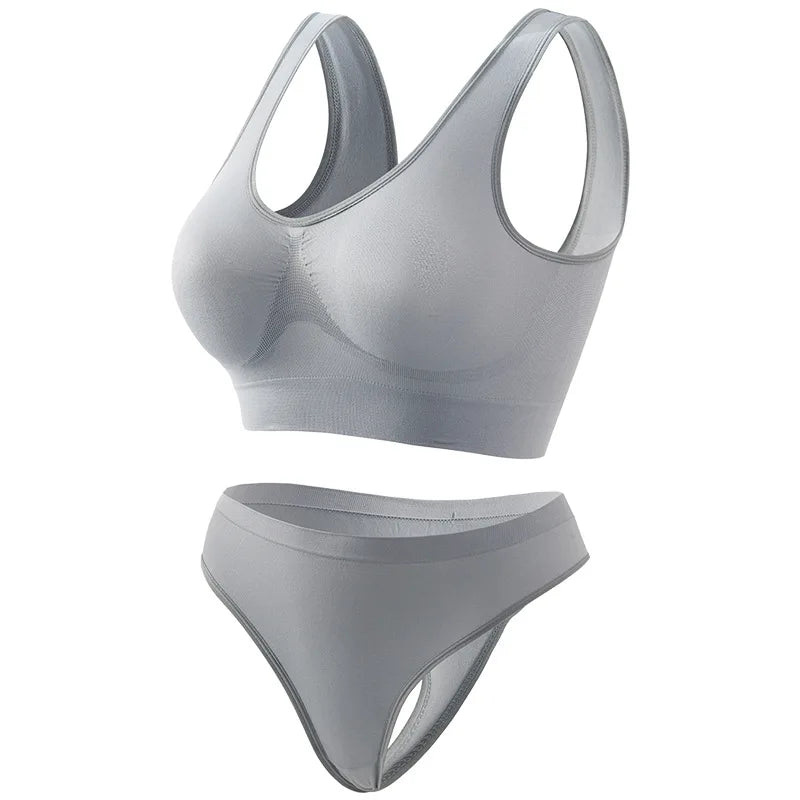Women Everyday Bras Sets Wire Free Comfrotable Push up Bras and Thong Panties Set Two Pieces Underwear