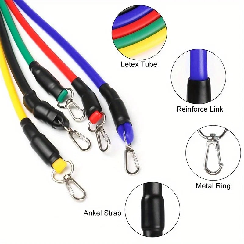 11pcs/Set Pull Rope, Resistance Bands, Portable Fitness Equipment, Ankle Strap, Chest Expander, Elastic Exercise Band