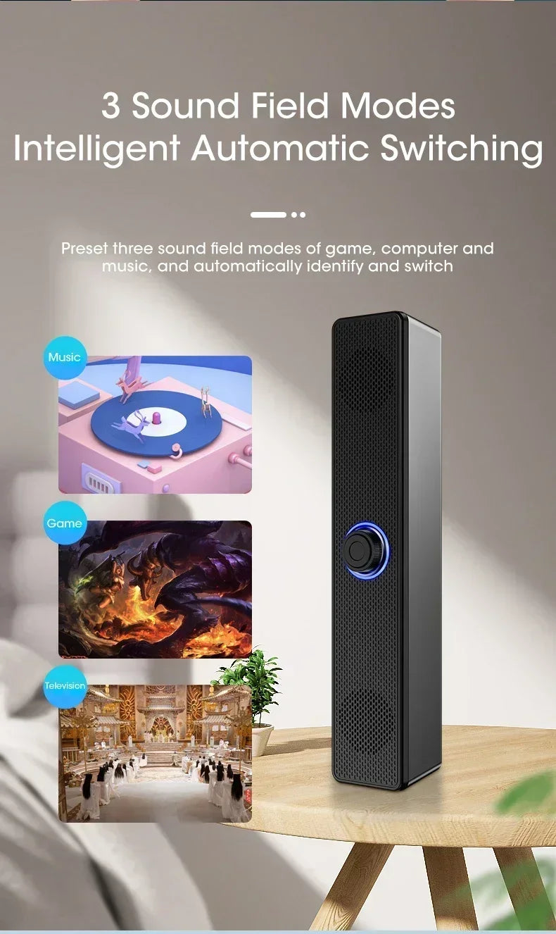 Bluetooth Computer Soundbar Speaker With Dual Speakers Powerful Bass Wired/Wireless Connection For PC Laptop Desktop