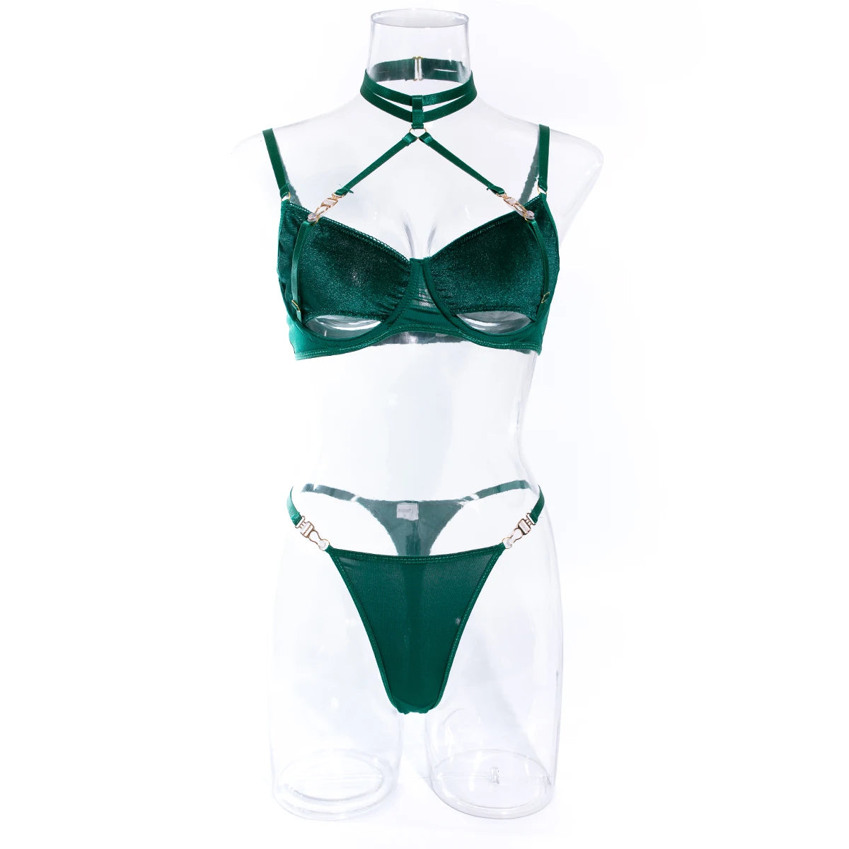 Cut Out Bra Set Women 2-piece Halter Bra + Brief Underwear Set 4 Color Velvet Sexy Intimates