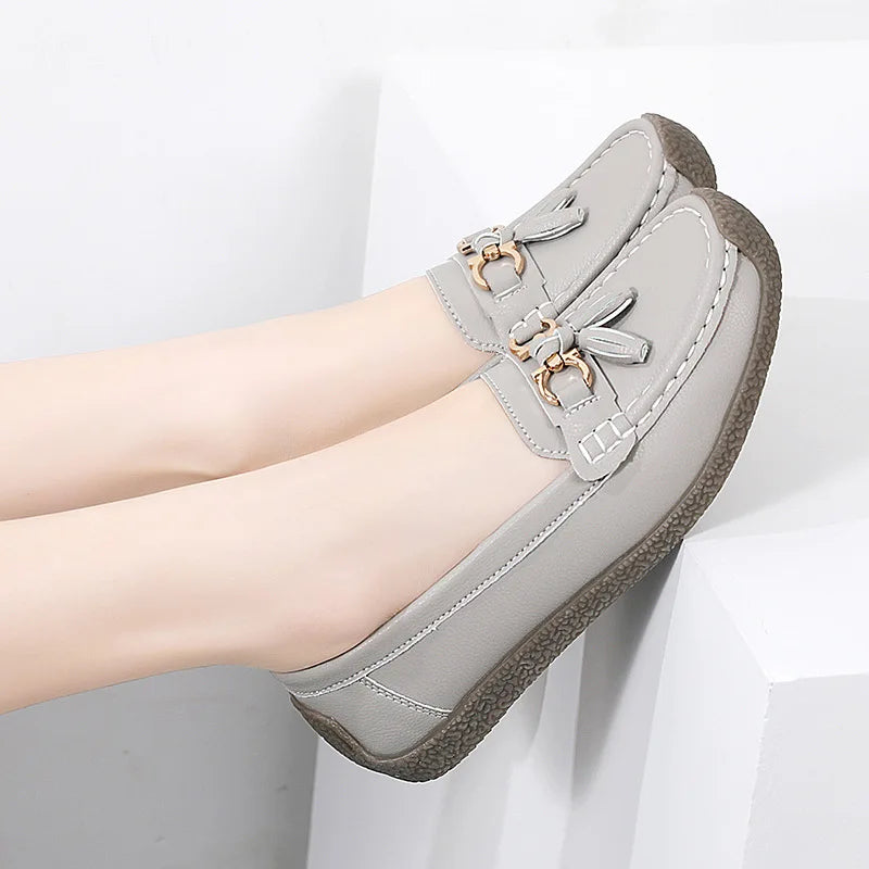 Women's Comfortable Loafers – Soft Sole Flat Shoes with Metal Buckle for Casual Daily Wear and Office Use zapatos para mujer