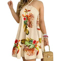 Summer Plus Size 1XL-5XL Women's Fashion Elegant Floral Print Halter Loose Dress Ladies Casual Sleeveless Summer Beach Dress