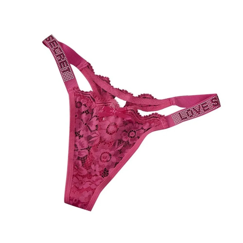 Lingerie Crystal Lace Flower Panties Low-waist Cotton Crotch Seamless Thong Underpants Embroidery Bikini Underwear Women Gifts