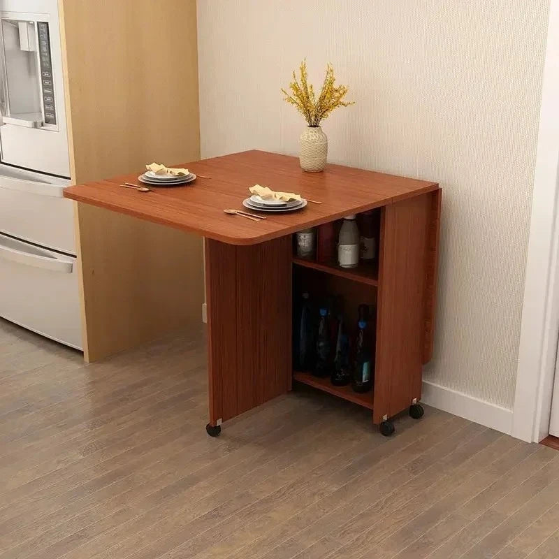 Folding Dining Table for Home Use, Small Apartment, Simple Multi-Functional Mobile Rectangular Dining Table