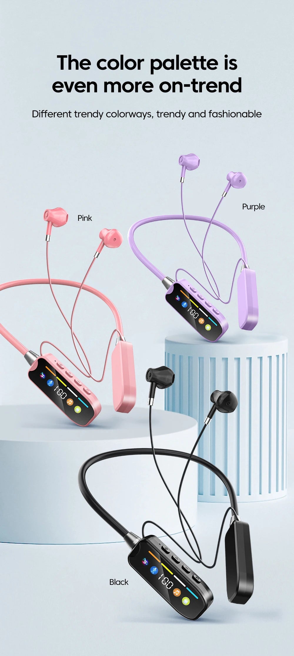 Bluetooth 5.4 Wireless Earphones Neck Mounted Headphones Gaming LED Display Hifi Stereo Sports Headset Halter Magnetic Earbud