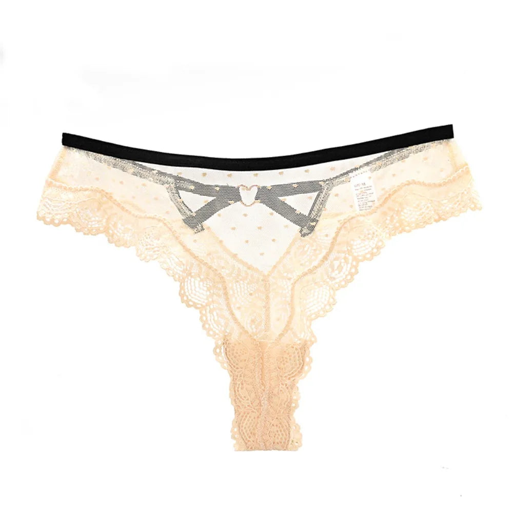 Lingerie Low Waist Lace Panties Thong Hollow Out Underwear for Women Transparent Dots Mesh Lace Briefs Girl