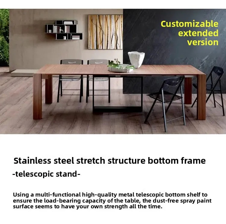 Solid Wood Folding Dining Table, Retractable, Nordic, Rectangular Foldable, Household, Apartment Invisible Dining Customizable
