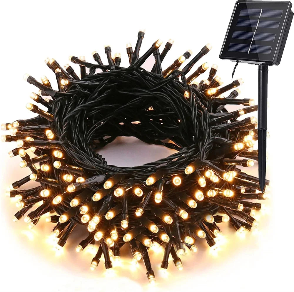 Solar Christmas Lights Solar String Lights Outdoor Waterproof Green Wire with 8 Modes Christmas Tree Lights Garden Lawn Decor