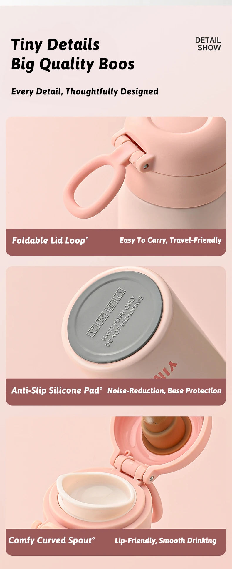 500ml Thermos Large Capacity Stainless Steel Thermal Water Bottle Portable Vacuum Cup with Handle Double-layer Travel Tumbler