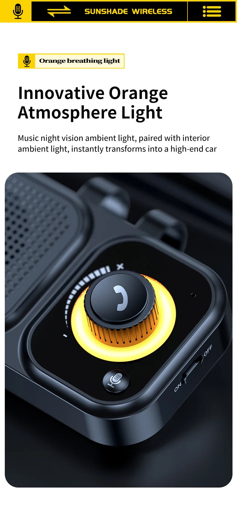 Bluetooth 5.4 Speaker Handsfree Car Kit Sun Visor Clip Wireless Audio Receiver Speakerphone Loud Music Player with Ambient Light
