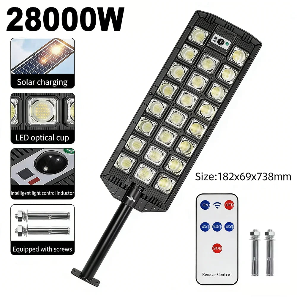 28000W Ultra Powerful Solar Light Outdoor Super Bright Solar Street Lamp Dusk to Dawn Security Flood Light Remote Control Garden