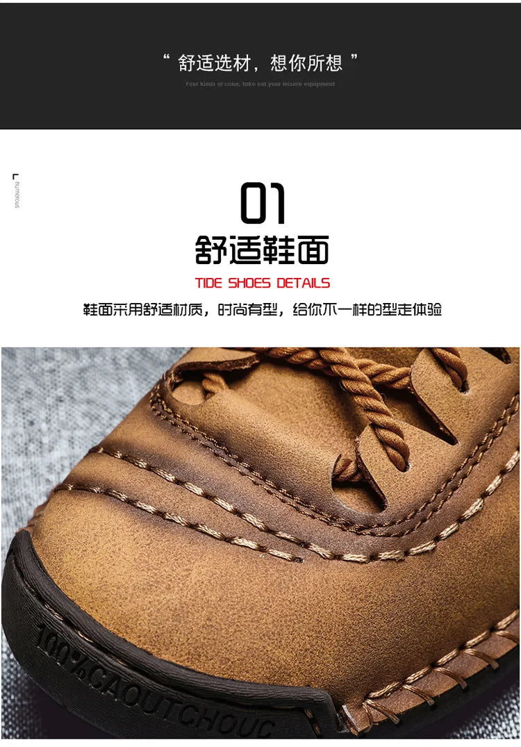 Shoes for Men Leather Casual Shoes Fashion Soft Homme Outdoor Comfortable High Quality Classic Ankle Non-slip Flats