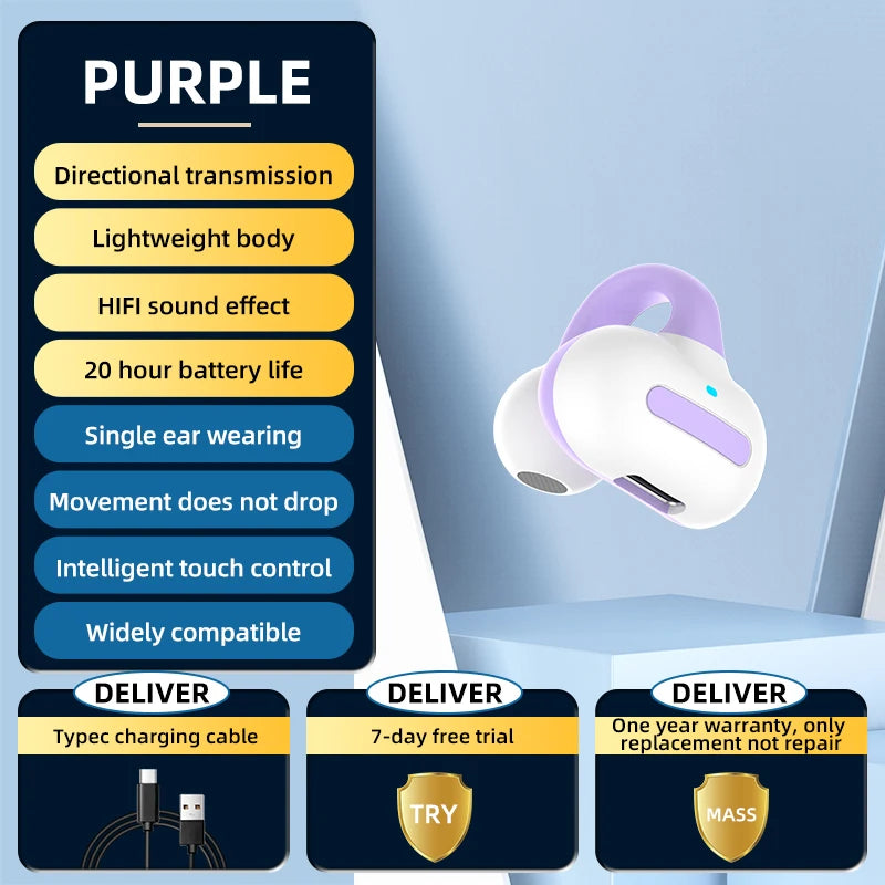 Bluetooth earphones, single ear clip on design, comfortable to wear, small and convenient in terms of bone conduction