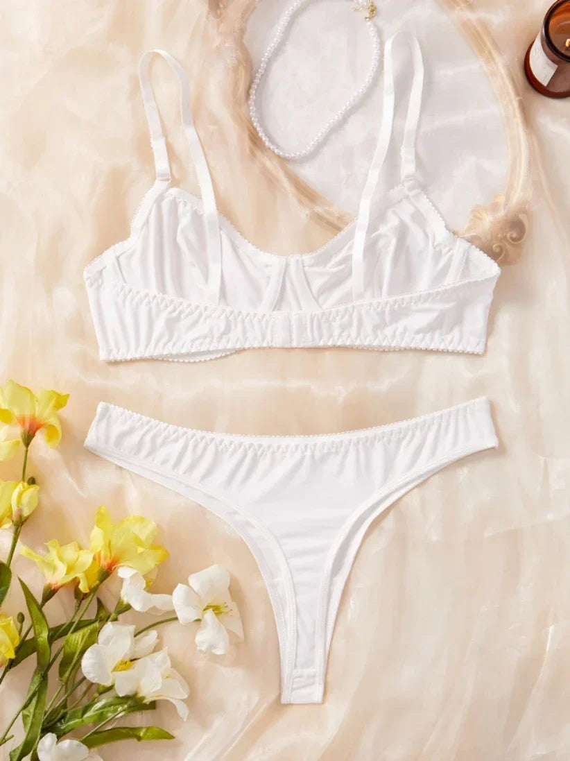 Bra and Panty Set Ladies Smooth Comfortable Thin Underwear Women Sexy Nightwear Inner Solid Sleep Underwear Bra Set Lingerie