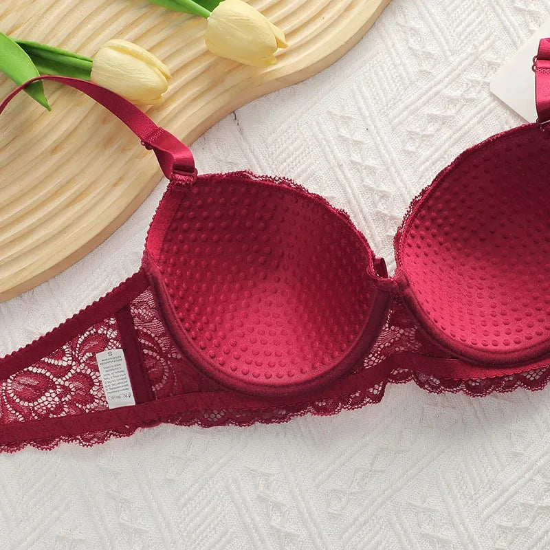 2Pieces Bras and Panty Sets Sexy Lace Transparent Floral Clothing Underwire Push Up Lingeries For Woman
