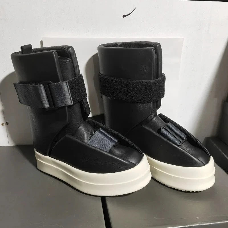 25ss Men Chelsea Boots Platform High Top Man Sneakers Gothic Heels Leather Luxury Vintage Trendy Designer Shoes Black