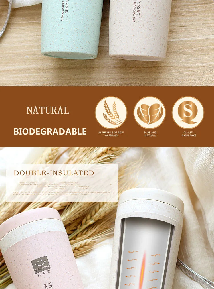 Portable 300ml Thermos Bottle Healthy Plastic Wheat Fiber Cup Double Layer Thermal Mug Office Coffee Tea Water Bottle Travel Mug