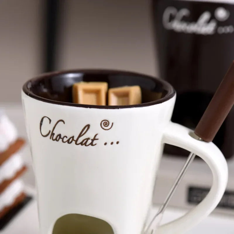 130ML European Candle Cup Cheese Chocolate Melting Ceramic Mug Heating Food Ceramic Mug with Fork Creative Coffee Mug Tableware