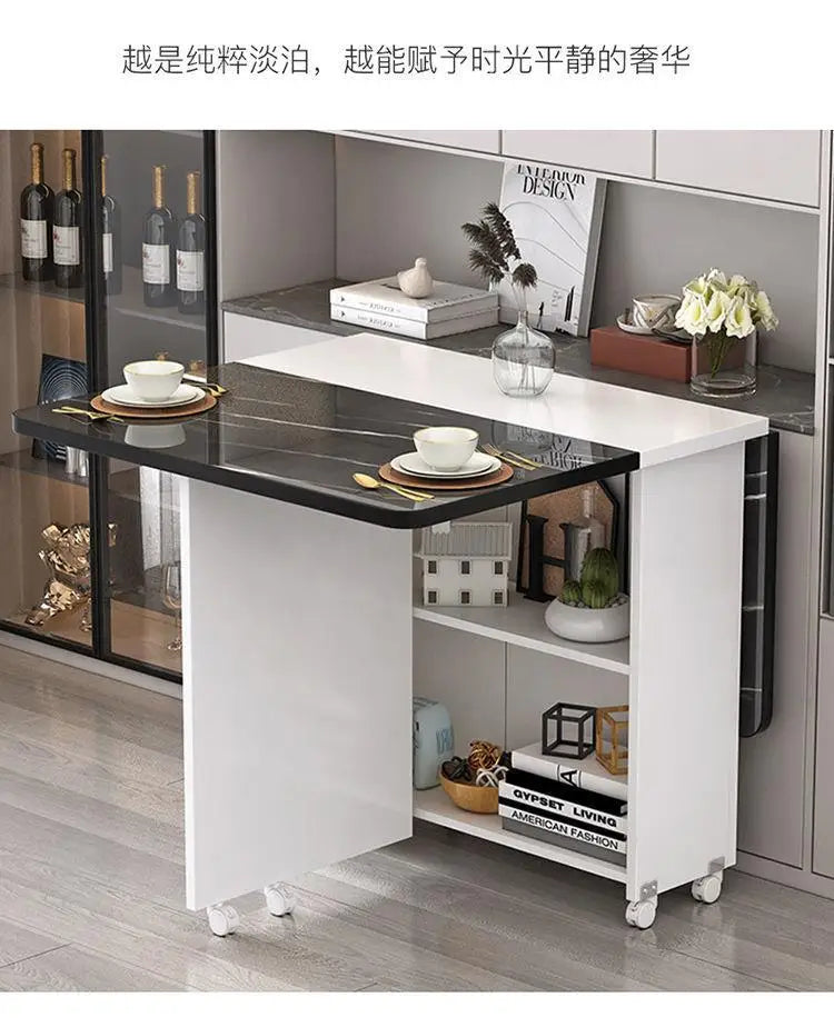 Folding Dining Table for Home Use, Small Apartment, Simple Multi-Functional Mobile Rectangular Dining Table