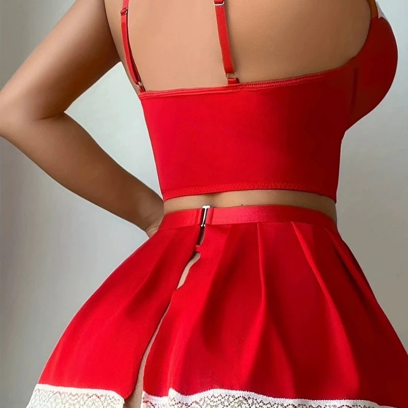 Women Lace Bandage Bra And Panty Underwear Set Hot Erotic Sexy Costumes Underwire Push Up Corset Bralette Top Bow Leg Rings