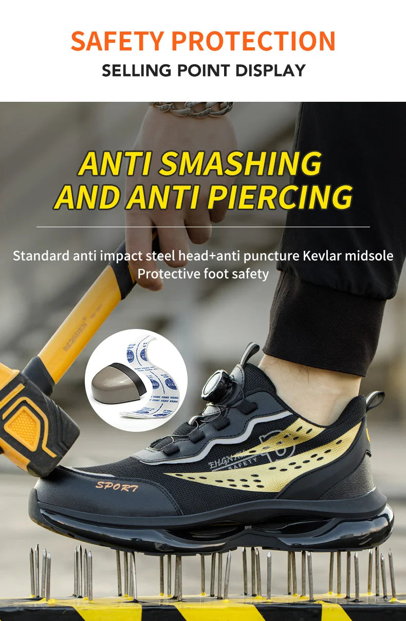 Steel Toe Safety Shoes Anti-smash Anti-Puncture Work Boots Men Slip Resistant Breathable Outdoor Work Indestructible Shoes