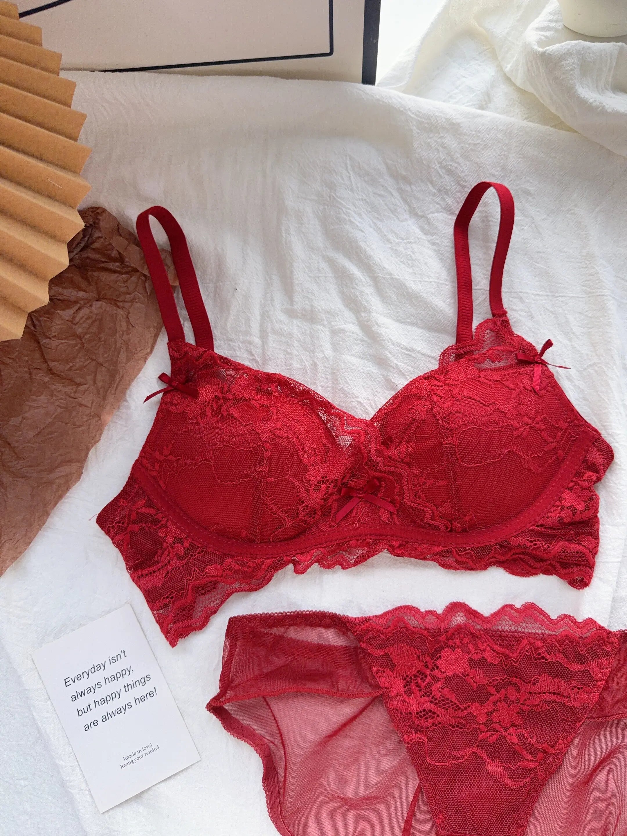 Cute Red Bra and Panty Set Women,Comfortable No Wire Push Up Lingerie,Sexy Bridal Wedding Lingerie Set,Girls Birthday Present