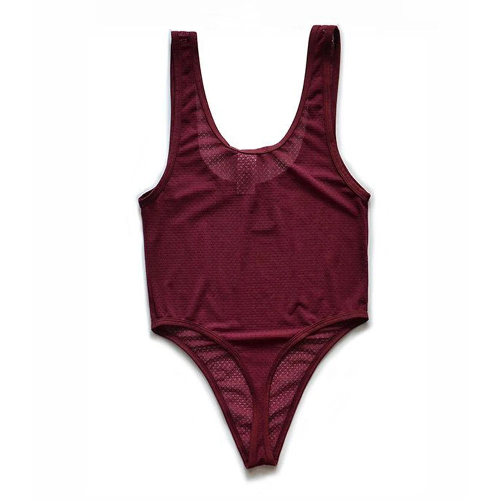 Men sexy tight mesh see-through jumpsuit body shaping fitness home breathable personalized comfort solid color underwear for men