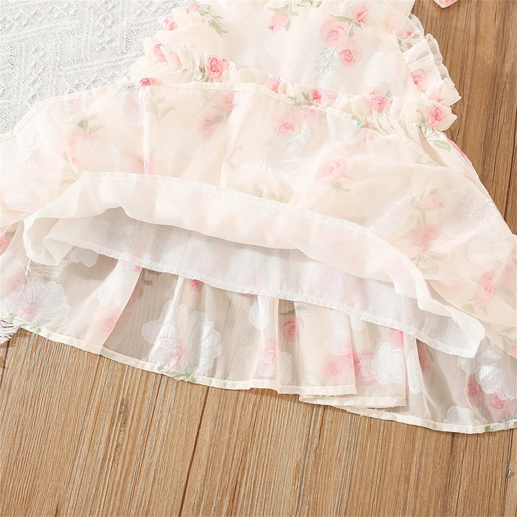 Summer Girls' Dress Strap Chiffon Cool Beach Skirt Beautiful Fragmented Flower Ladies Fashion Bow Sleeveless Skirt