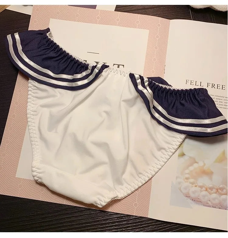 Sexy Bra Set for Women and Girls, Navy Style, Breathable Thin No-Wire Triangle Cup, Lifting and Slimming Bra Two-Piece Set