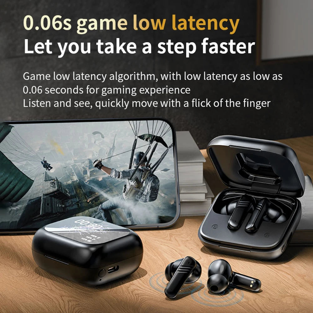 Bluetooth 5.4 ANC Headset Color Screen Touch Active Noise Cancellation Earbuds HIFI Stereo Sports Waterproof Earphones