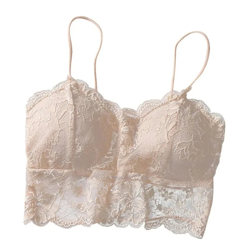 Summer Women Lace Sexy Top Sun Sleeveless Tops padded Bralette Bra Bustier Zipper Back Club Crop Tank lingerie женское белье