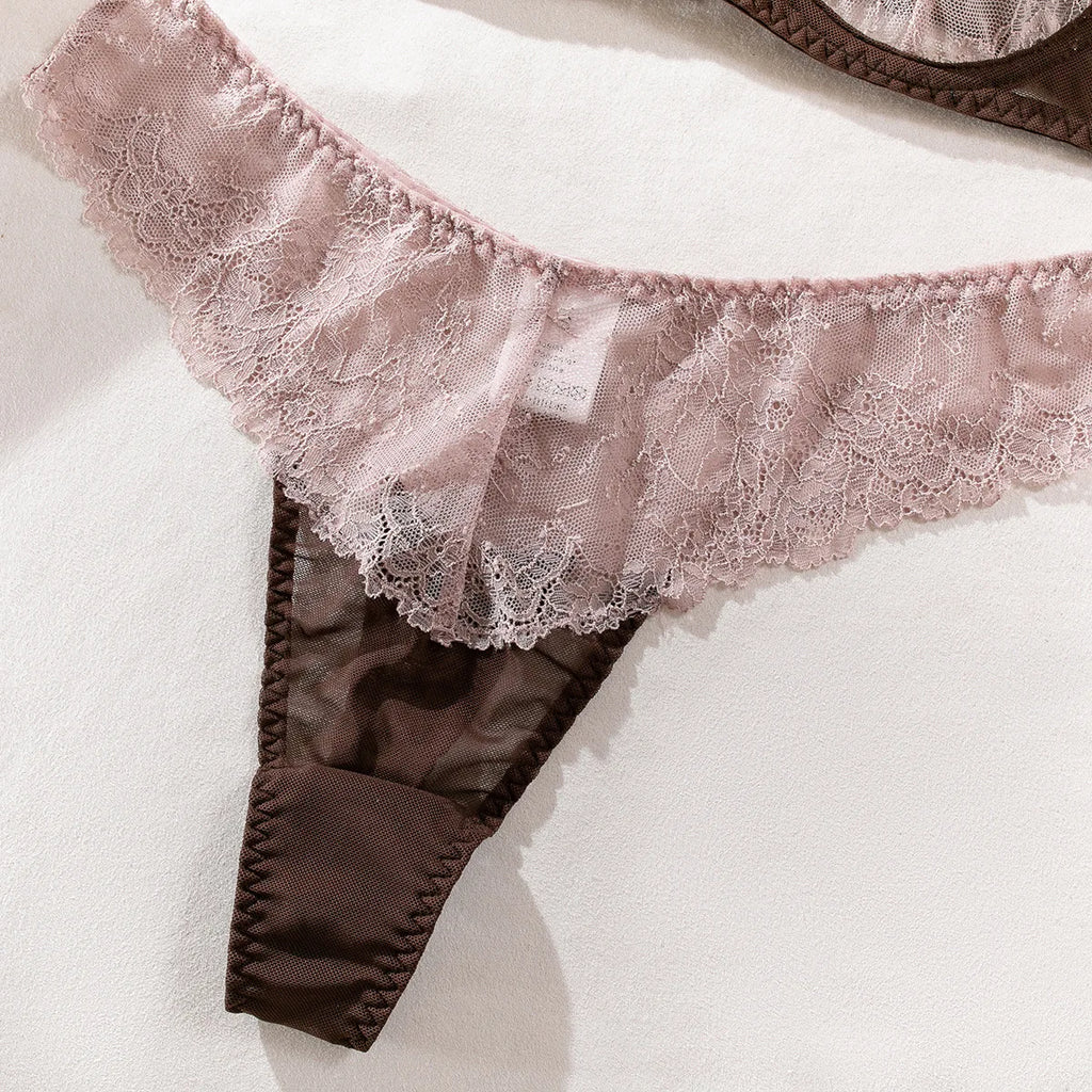 Women Bra and Briefs Sets Lace Flower Embroidery Sexy Perspective Underwire Erotic Lingerie Panty Two-Piece Underwear Set 2026