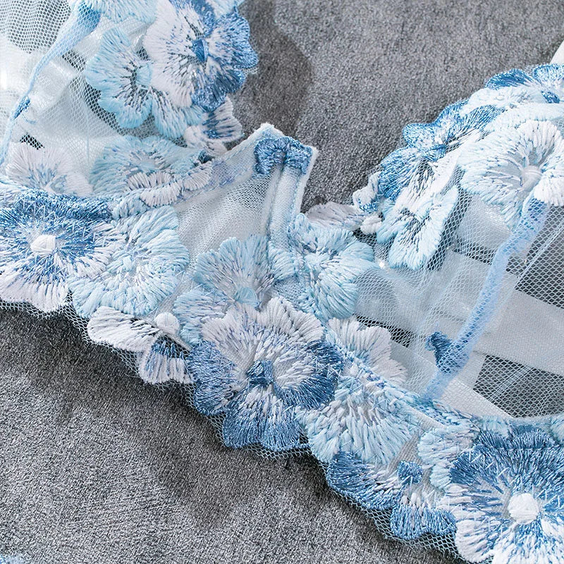 Women Bra and Briefs Sets Lace Flower Embroidery Sexy Perspective Underwire Erotic Lingerie Panty Two-Piece Underwear Set 2026