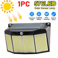 Solar Outdoor Lights 576 LED Motion Sensor Light 3 Working Modes Solar Powered Security Patio Lights for Garage Christmas Decor