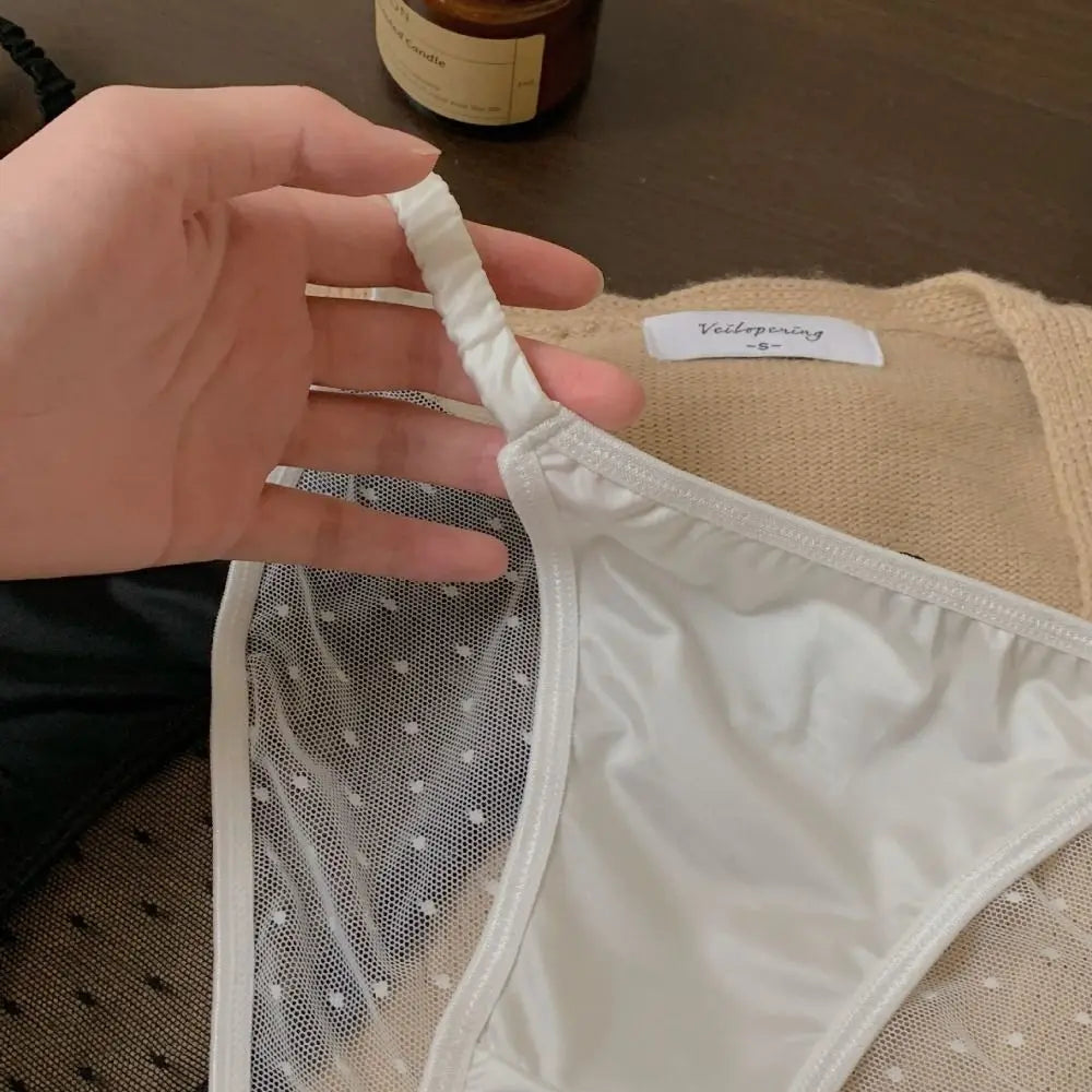 Lingerie Ice Silk Low Rise Briefs Women Korean Soft Seamless Lingerie Transparent Cotton Crotch Mesh Panties Smooth