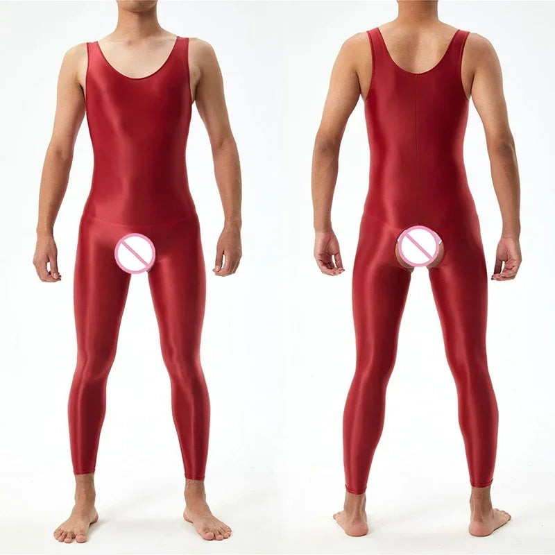 Lingerie Men Jumpsuits Bodystocking Crotchless See Through Gay Bodysuits Naughty Sleeveless Sheer Seamless Nightwear Bodywear