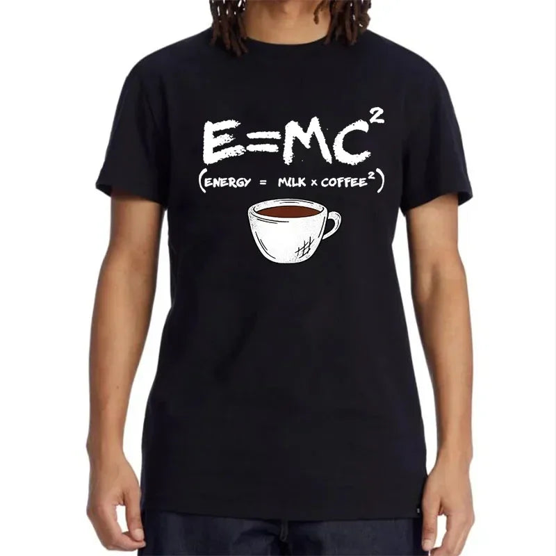 Summer Men's T-shirt  Energizing pattern (milk + coffee)  Men's cool and loose round-neck top  Men's short-sleeved T-shirt
