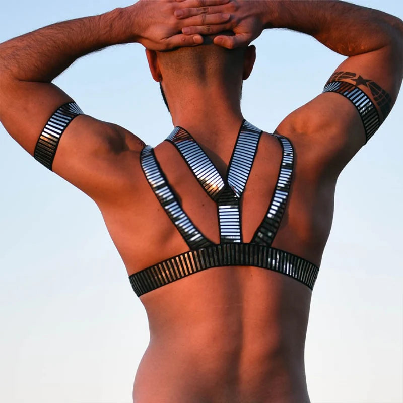 Lingerie Harness Men Sexy Body Chest Belt Man Bondage Punk Fancy BDSM Costume Fetish Erotic Clothing Silver