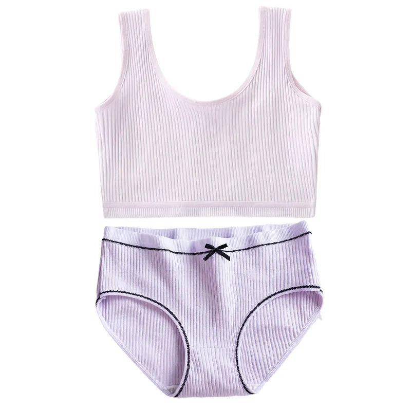 Cotton Girls Panties And Bras Sets Teenage Girls Cotton Training Bra Panty Set Solid Kids Sports Bra Briefs Underwear